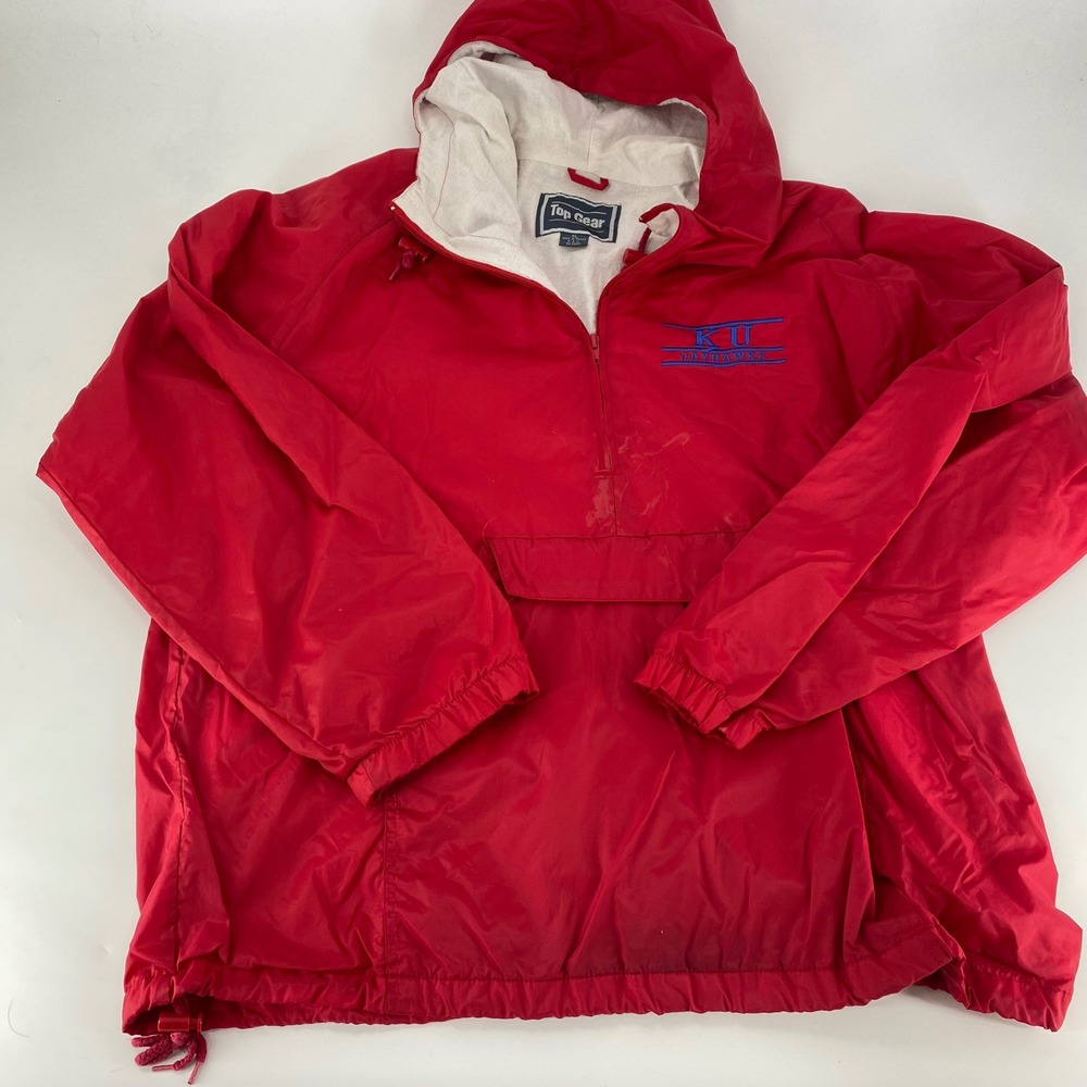 VTG Kansas Jayhawks‎ Pullover Hooded Jacket Men's XL Lightweight Windbreaker